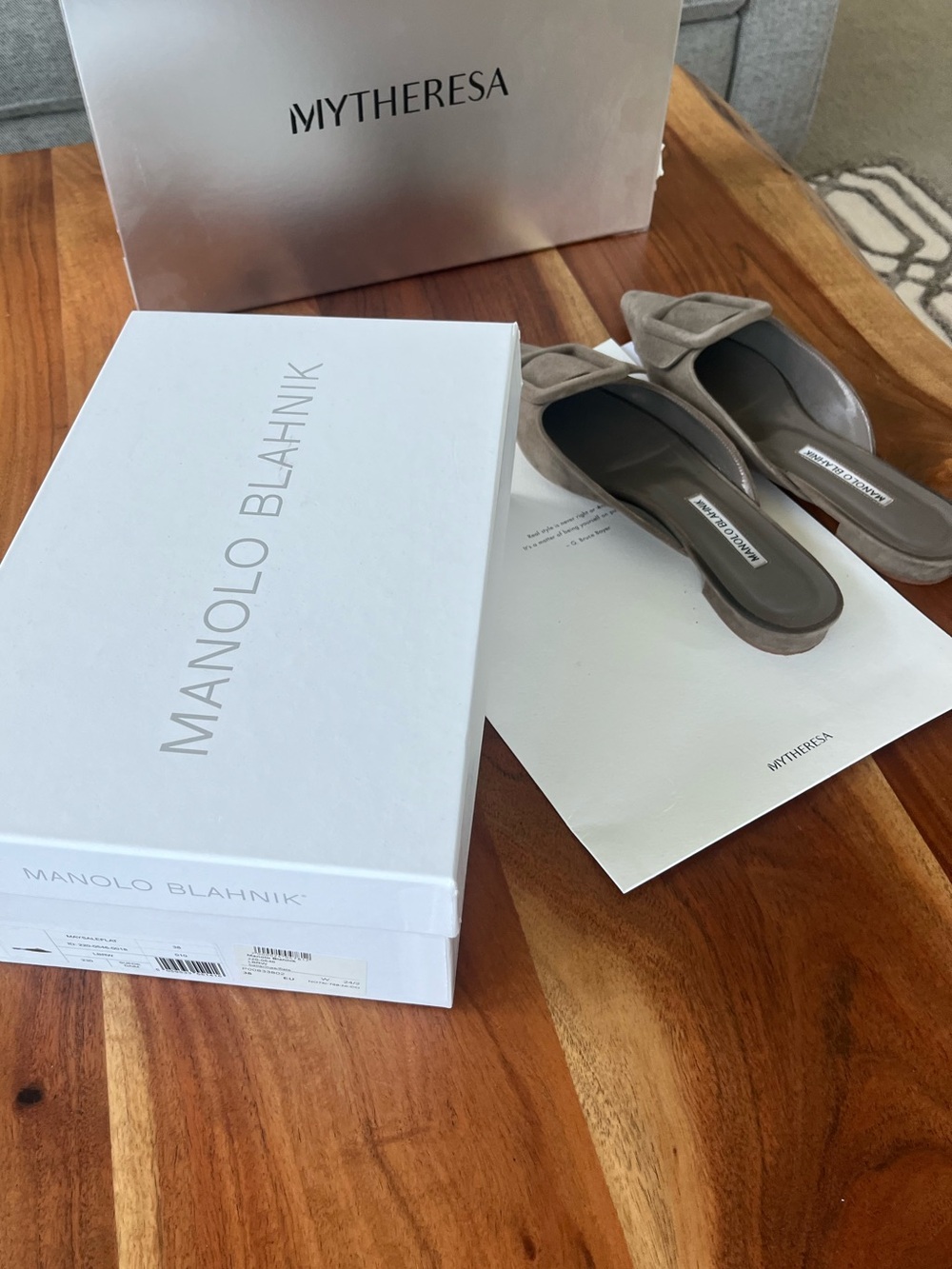 Manolo Blahnik Taupe Suede Bow Slip-On Mules